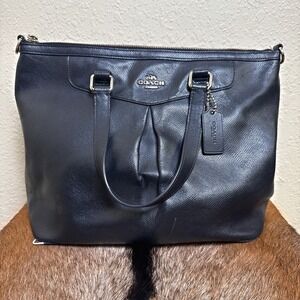 Coach F34680 Ashley Crossgrain Leather‎ Pleated Tote Shoulder Bag Career READ